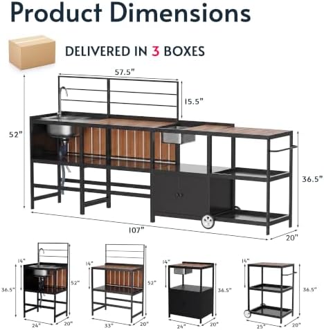 Modular Outdoor Kitchen Island with Sink, 4Pcs Aluminum Outdoor Kitchen Kit - Image 3