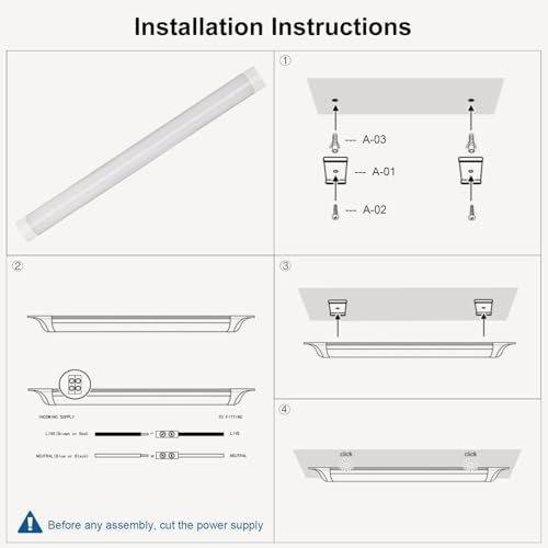 2 Packs 4FT LED Batten Light with 50cm Cable, Ultra-Thin Ceiling Surface Mounted Light, 40W, 4000K, IP20, LED Ceiling Lamp for Garage, Shop, Hallway, Office, Market - Image 6