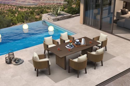 PURPLE LEAF Patio Dining Set 7 PC Aluminum with Olifen Wicker Chair Bronze by PURPLELEAF