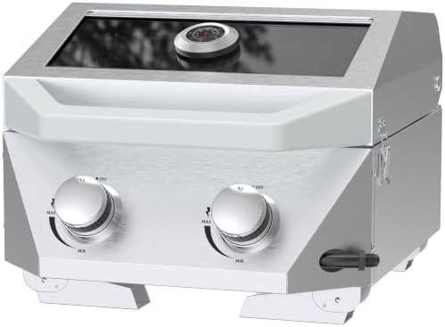 BESTFIRE Tabletop Gas Grill with 2 Burners & Viewing Glass Lid, 20,000 BTU Stainless Steel Portable BBQ Grill with Thermometer, Push-Button Ignition for Outdoor Patio, Camping, RV, Tailgating by GrillsOutdoorCooking