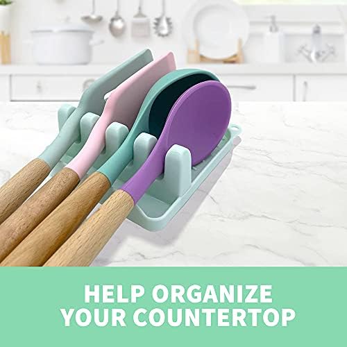 2 Pack Multiple Utensil Spoon Rest with Drip Pad Non-Slip Heat Resistant Kitchen and Grill Spoon Holder for Spatula, Ladle, Tongs, Kitchen Gadgets, and Cooking Accessories (Light Green) - Image 6