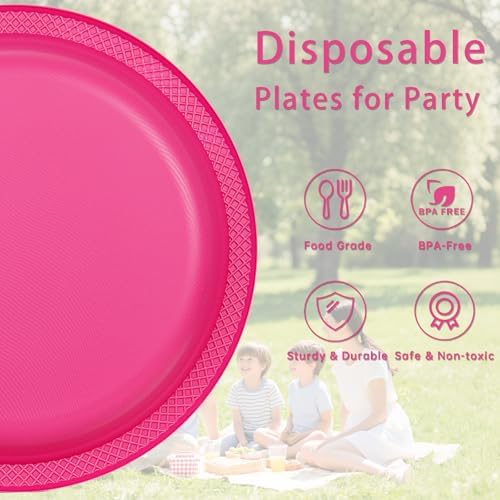 WELLIFE Hot Pink Plastic Plates 10 Inch 50 Count - Image 4