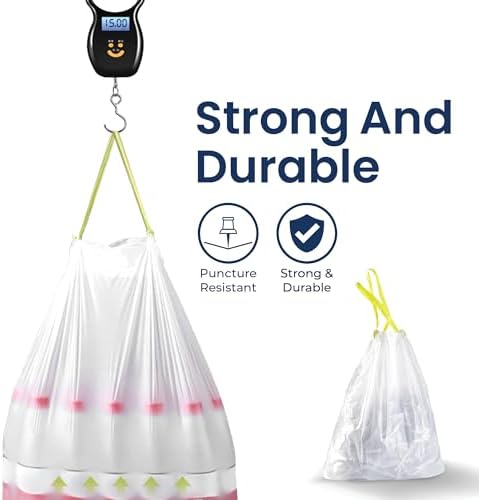 Ninestars Strong White Trash Bags with Drawstring, 3 Gallon 180 Count, Kitchen Drawstring trash bags 180 Trash Bags (3 Gallon 180 ct) - Image 3