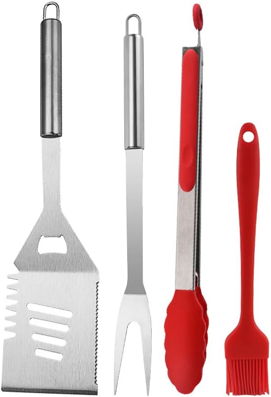 BBQ Grill Tool Set BBQ Accessories, Stainless Steel Grill Tools Grilling Accessories Grill Set Barbecue Grill Accessories for Outdoor Grill, Grill Utensils Grilling Tools Grilling Gifts for Men (4) by SUJAYU