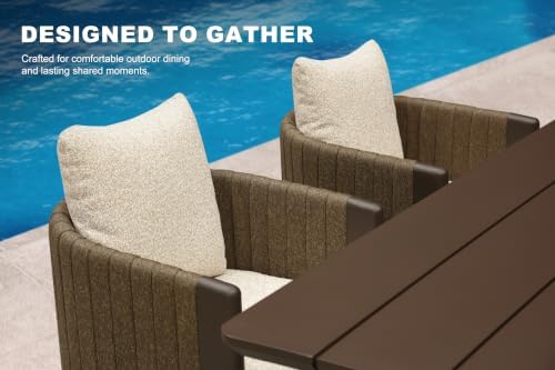 PURPLE LEAF Patio Dining Set 15 PC Aluminum with Olifen Wicker Chair Bronze - Image 2