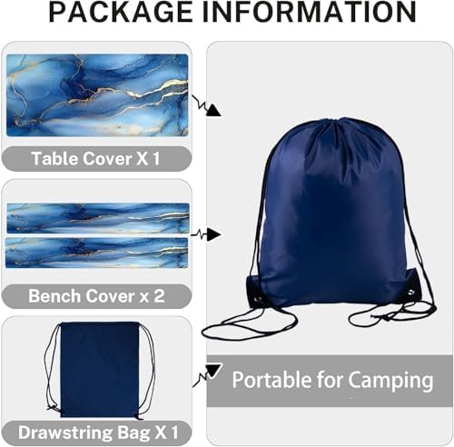 CAPSCEOLL Picnic Table Cover with Bench Covers 5ft - Dark Blue Marble - Image 3