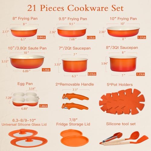 GiPP 21PCS Pots and Pans Set Nonstick Cookware Set with Detachable Handle - Image 2