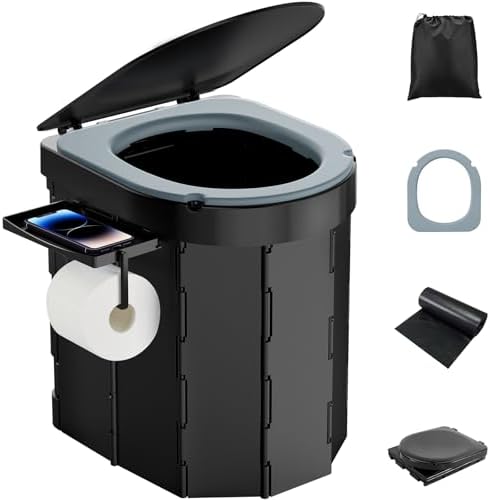 PAHTTO Portable Camping Toilet, Foldable Toilet for Adults with Detachable Phone Shelf and Toilet Paper Holder, Waterproof Porta Potty with Lid for Camping, Hiking, RV Travel, Road Trips by PAHTTO