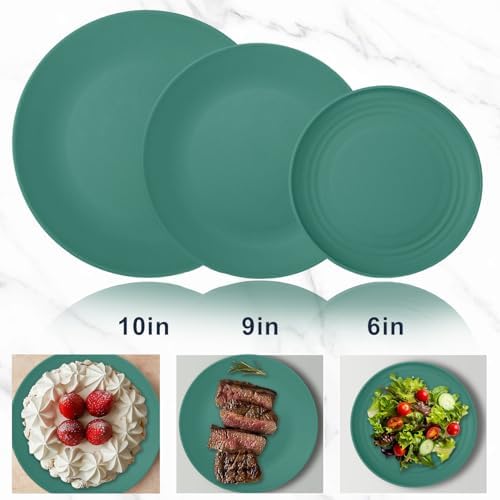 Wrova 40Pack plates and bowls sets for kids - Unbreakable wheat straw dinnerware sets service for 8 - Alternative plastic 40pcs dish sets for kitchen, camping and indoors dinning - (Green) - Image 2