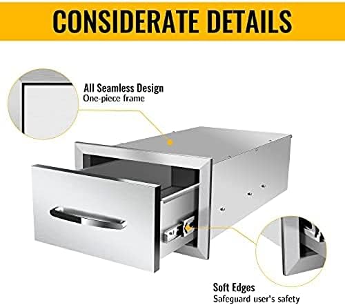 Stainless Steel Outdoor Kitchen BBQ Island Drawers - Flush Mount Triple Access, 14Wx23Dx8.5H - Image 6