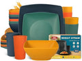 Teivio 32-piece Plastic Wheat Straw Square Dinnerware Set for 8, Unbreakable Dinner Plates, Salad Plates, Snack Bowls, Tumblers 13.5 oz, Dishwasher Safe, Kitchen Camping RV Dish, Autumn Multicolor by Teivio