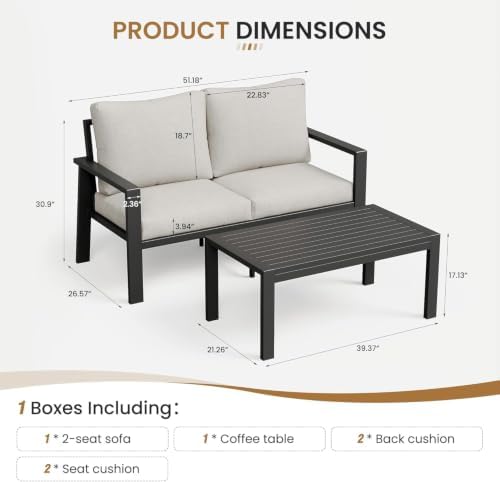 Aluminum Patio Conversation Sets All-Weather Sectional Outdoor Furniture Set with Coffee Table - Image 5