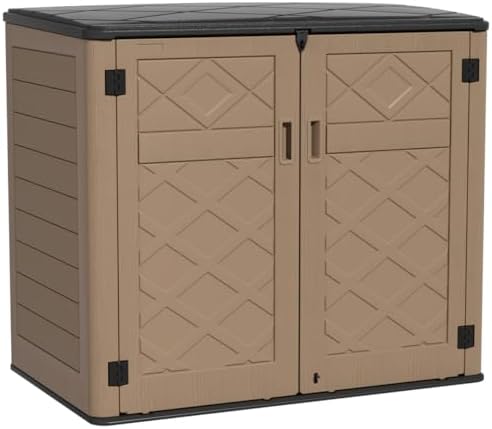 KINYING Larger Outdoor Storage Shed Weather Resistance, Resin Sheds & Outdoor Storage for Garden, Patios, Backyards, 48 Cu.Ft Tool Shed for Garbage Cans, Lawn Mower, Garden Tools,Brown by KINYING