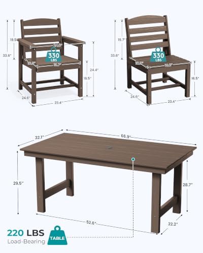 SERWALL HDPE Outdoor Dining Furniture, Outdoor Dining Set for 10, Coffee - Image 6