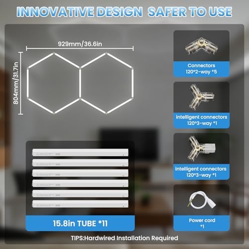 Hexagon Garage Light 72W 6500K Super Bright Honeycomb Led Lights,Hexagon Light for Garage Basement Salon Manager Gym(2 Packs) - Image 6