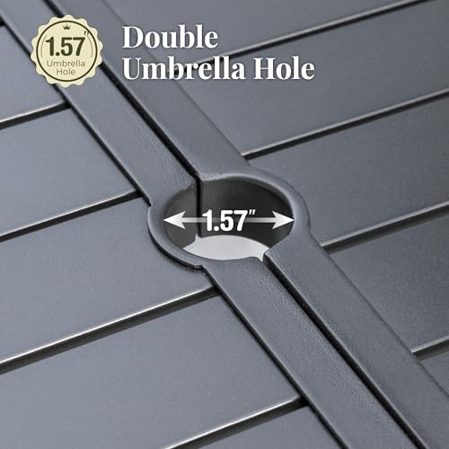 MIXPATIO Patio Table for 6, 67" Black Metal Dining Table w/Umbrella Hole - Image 4