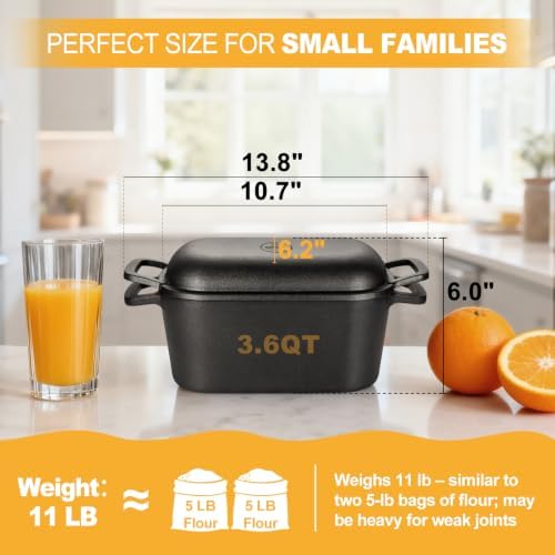 3.6 QT Cast Iron Loaf Bread Pan with Lid, Oval Dutch Oven for Bread Baking - Image 4