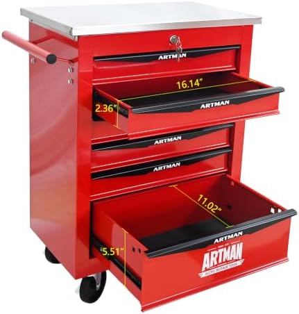 6-Drawer Heavy-Duty Rolling Tool Chest with Wheels & Steel Roof, Lockable Tool Chest Storage Cabinet for Garage, Workshop, Warehouse, and Repair Shop - Image 4