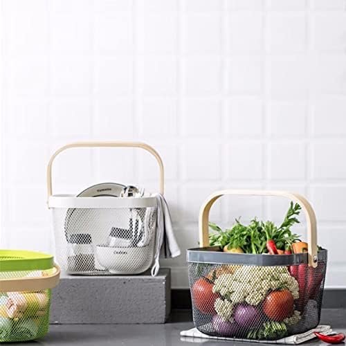 Mesh Steel Storage Organizer Basket Fruit Basket Bin with Wood Handle Ideal for Kitchen Bathroom Picnic Baskets Pantry Cabinets Storage Home Decor (Black) - Image 6