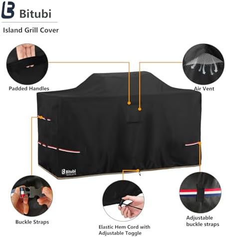 Bitubi 78 Inch Island Grill Cover - 600D Heavy Duty Waterproof All Weather Protection Extra Large Grill Cover,Black - Image 3