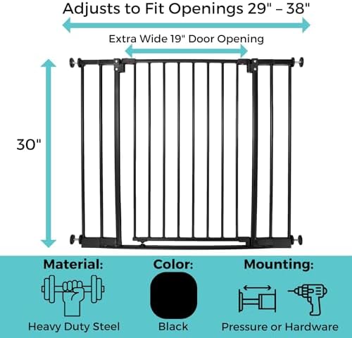 Toddleroo StepSafe Auto-Close Baby Gate; 29-38" Wide, 30" Tall, Black - Image 6