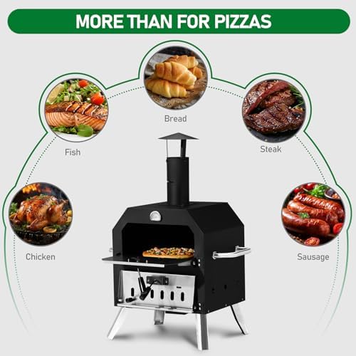 2‑Layer Outdoor Pizza Oven Wood Fired Pizza Maker with Stone and Removable Cooking Rack Portable Outside Oven for Camping Backyard BBQ Bakes 2 Pizzas at Once 17.3″x13.8″x32.3″ - Image 5