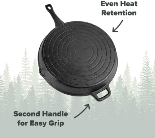 Coghlan's Cast Iron Skillet – 12-Inch Pre-Seasoned Frying Pan with Dual Pour Spouts & Helper Handle for Campfire Cooking, Stove, Grill, or Oven – Durable Outdoor Cookware - Image 5