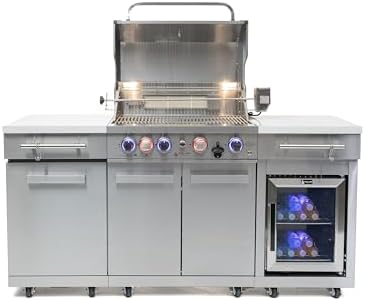 Mont Alpi Premium 70"W x 24"D Stainless Steel Outdoor Kitchen Island with Refrigerator + 32"W 4-Burner BBQ Grill + Infrared Burner + Storage Cabinets + Granite Countertops + Natural Gas Conversion Kit - Image 6