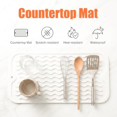 MicoYang Silicone Dish Drying Mat for Multiple Usage,Easy clean,Eco-friendly,Heat-resistant Silicone Mat for Kitchen Counter or Sink,Refrigerator or Drawer Liner White S 12 inches x 6 inches - Image 3