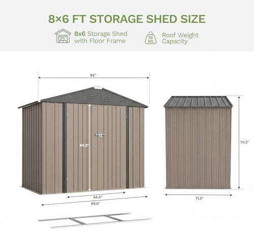 Devoko 8x6 FT Outdoor Storage Shed with Floor Frame, Brown - Image 6