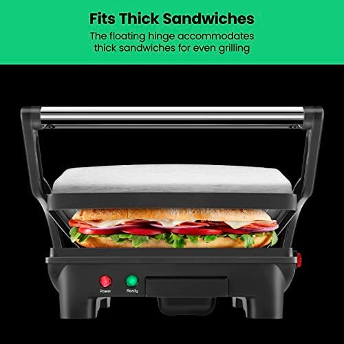 Chefman Panini Press Grill and Gourmet Sandwich Maker Non-Stick Coated Plates, Opens 180 Degrees to Fit Any Type or Size of Food, Stainless Steel Surface and Removable Drip Tray, 4 Slice, Black - Image 6