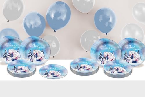 Birthday Galore Our Little Polar Bear is On The Way Baby Shower - 32 Piece Disposable Party Supplies - Winter Baby Shower Decorations - Round Party Plates - Large 9" Paper Plates In Bulk - Image 3