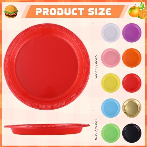 Plastic Plates 9 Inch Plastic Solid Round Party Dessert Dinner Plates for Weddings Party BBQs Birthday Camping and Anniversary (30, Red) - Image 3