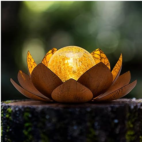 Huaxu Solar Lights Outdoor Decor Metal Lotus Flower LED Waterproof Glass Decorative Gifts for Garden Lover Women Mom Table Pathway Lawn Patio Yard Ground by Huaxu