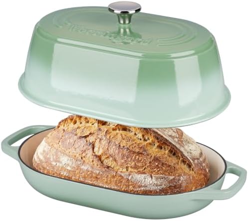 VORRINGARD Enameled Cast Iron Dutch Oven Pot with Dome Lid, Oval Bread Oven for Homemade Sourdough Bread Baking, Oven Safe up to 500°F, 6 Quart, Green by Unknown
