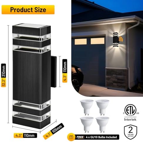 Outdoor Wall Lights 2-Pack – Modern Patio Wall Light Fixture, Dusk to Dawn Outside Lights for House, Up & Down Outdoor Sconce, Waterproof Outdoor Light Fixtures, Front Porch, Garage Lights - Image 5