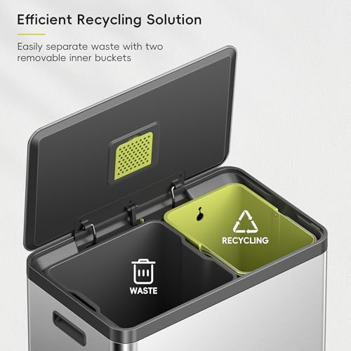 EKO EcoCasa II 36L+24L Dual Trash Can with Recycle Bin, Stainless Steel Garbage Can with Lid, Deodorizer Compartment, Odor-Proof and Fingerprint Resistant - Image 4