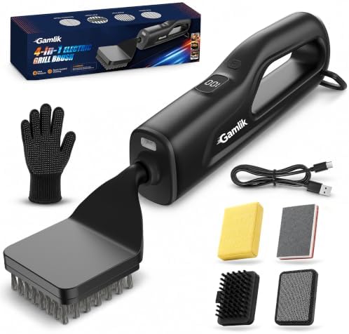 Electric Grill Brush with LED Light, Grill Cleaner for Outdoor Grill（Black） by Gamlik