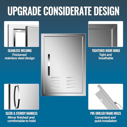 Outdoor Kitchen Doors with Vents - 20W x 27H Inch - 304 Stainless Steel BBQ Single Access Door with Detachable Handles for Outdoor Grill Cabinet,BBQ Island - Image 3