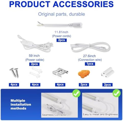 XLNYUUI Led Shop Lights,4FT LED Light 50W 6500K 7000LM Led Daylight,Garage Light Linkable Clear Cover Integrated V-Shape for Garage Warehouse Workbench Workshop(2-Pack) - Image 7