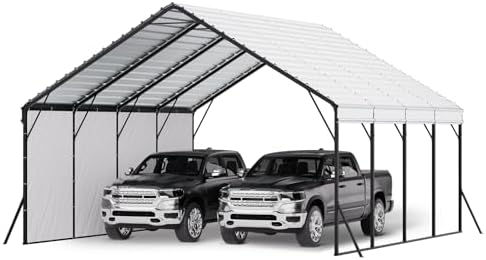 VEVOR Heavy Duty Metal Carport, 20 x 20 ft Outdoor Carport with Sturdy Frame & Roof, Car Garage Shade with Removable Sidewalls, Multi-Use Car Shelter for Pickup, Boat, Trucks & Tractors by VEVOR
