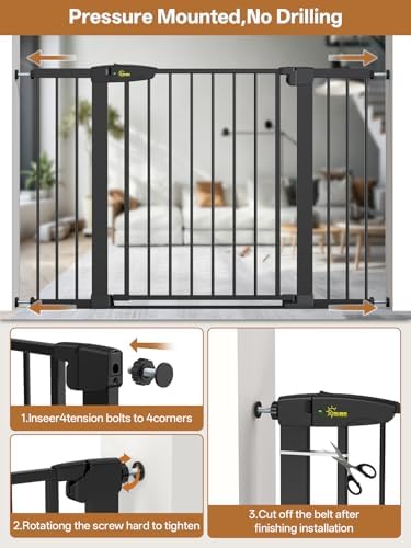 Baby Gate for Indoor Stairs & Doorways: Wide Expandable 27.9-42.1" Metal Safety Gate - Toddler Pets 30" Tall Dog Gate with Easy Install Pressure Mount Dual Lock & 2-Way Swing, Black. - Image 5