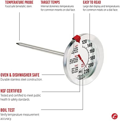 Escali AH1 Stainless Steel Oven Safe Meat Thermometer, Extra Large 2.5-inches Dial, Temperature Labeled for Beef, Poultry, Pork, and Veal Silver NSF Certified - Image 3