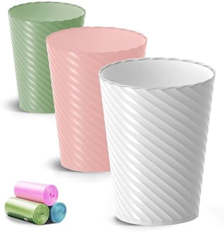 Lysam Bathroom Trash Can 3 Pack, 1.8 Gallon Small Trash Can with Trash Bags by Lysam