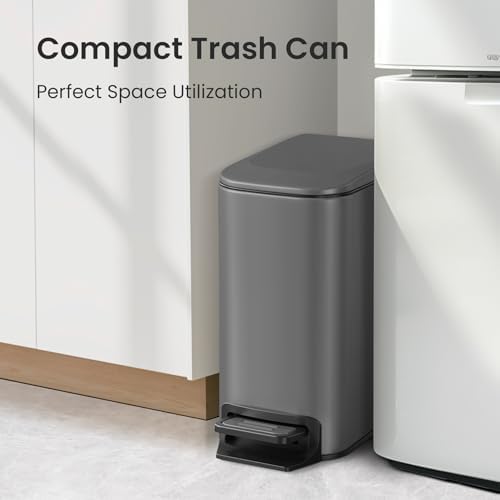 Cesun Small Bathroom Trash Can with Lid, 1.6 Gal, Soft Close, Gray - Image 3