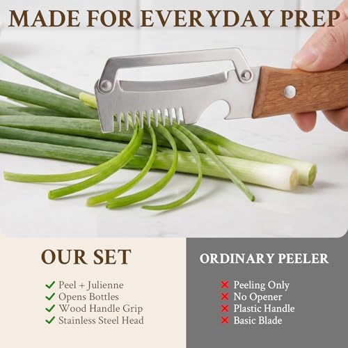 2026 Upgrade Vegetable Peeler and Julienne Peeler Set, Stainless Steel Vegetable Peelers for Kitchen with Wood Handles and Bottle Opener, 2-Pcs Multifunctional Vegetable Peeler Set - Image 6