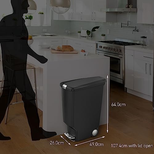 simplehuman 40 Liter / 10.6 Gallon Slim Kitchen Step Trash Can With Secure Slide Lock, White Plastic - Image 5