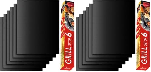 Grill Mat Set of 6+6-100% Non-Stick Reusable Mats for Gas, Charcoal or Electric Grills - Easy to Clean - 15.75 x 13-Inch, Black by Renook