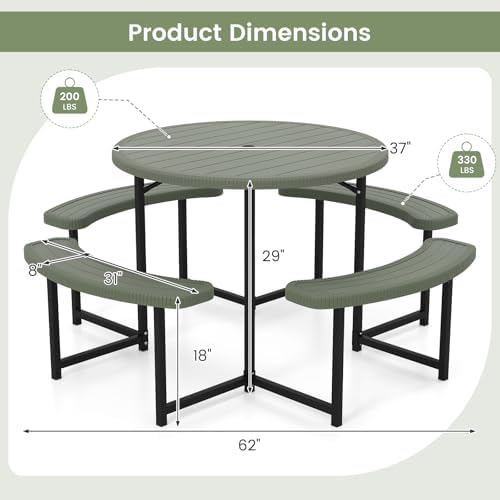 Tangkula 8 Person Round Picnic Table with 4 Benches - Image 3