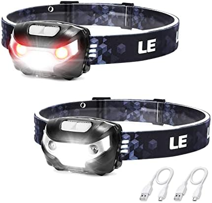 Lepro LED Headlamp Rechargeable IPX4 Waterproof Headlight 2 Pack - Black by Lepro